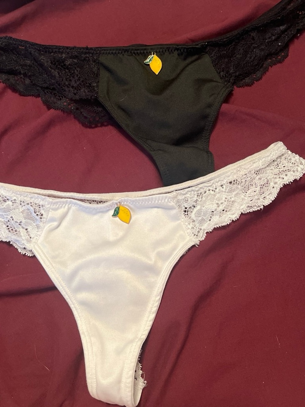 Lace-Trim Thong Panties - Black & White